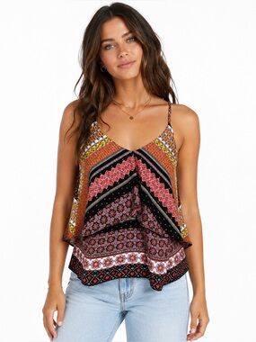Pure Sugar Boho Tiered Ruffle Tank Top Multicolor Paisley Floral XS